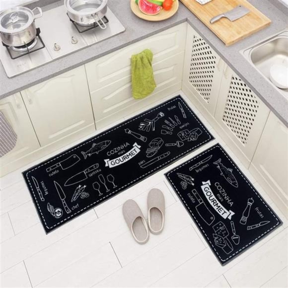 Carvapet 2 Piece Microfiber Non-Slip Kitchen Mat Rubber Backing Doormat